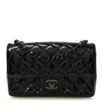 Patent Calfskin Quilted Mini Rectangular Flap So Black