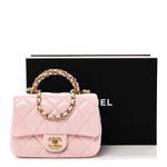 Shiny Lambskin Quilted Mini Twisted Links Top Handle Flap Light Pink