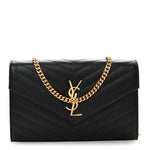 Grain De Poudre Matelasse Chevron Monogram Chain Wallet Black