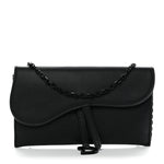 Ultra Matte Calfskin Saddle Chain Wallet Pouch Black