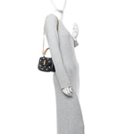 Sequin Lizard Embossed GG Mini Bamboo 1947 Top Handle Chain Bag Black White