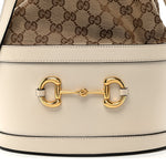 Monogram Textured Calfskin Horsebit 1955 Drawstring Bucket Bag Beige Mystic White