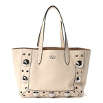 Grainy Calfskin Studded Small Nellcote Shopping Tote White