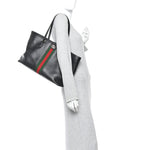 Textured Calfskin Web Medium Ophidia Shopping Tote Black