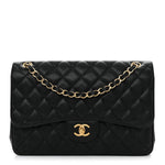 Caviar Quilted Jumbo Double Flap Black