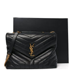 Calfskin Y Quilted Monogram Medium Loulou Chain Satchel Black