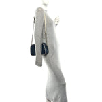 Vintage Effect Calfskin Matelasse Diagonal Small Torchon GG Marmont Chain Shoulder Bag Blue Agata Mystic White