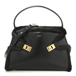 Calfskin Shearling Medium Hug Bag Black