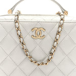 Metallic Lambskin Quilted Top Handle Vanity Case Silver