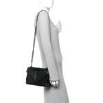 Sheepskin Matelasse Chevron Monogram Medium College Bag Black