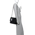 Patent Crocodile Embossed Lambskin Monogram Medium Niki Chain Satchel Black