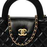 Shiny Aged Calfskin Quilted Nano Kelly Shopper Black