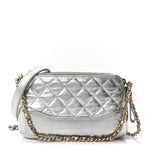 Metallic Lambskin Calfskin Quilted Small Gabrielle Clutch With Chain Silver