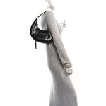 Crinkled Calfskin Crusier Crescent Bag Black