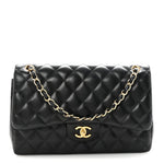 Lambskin Quilted Jumbo Double Flap Black