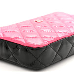 Patent Quilted Small Clutch With Chain Pink Black