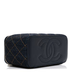 Denim Quilted Vanity Case With Chain Dark Blue Orange