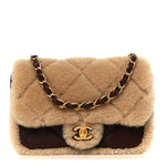Shearling Lambskin Quilted Mini Furry Coco Flap Beige Dark Brown