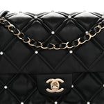 Lambskin Quilted Pearl Studded Flap Black