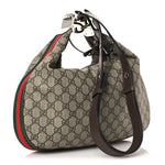 GG Supreme Monogram Textured Calfskin Web Large Attache Shoulder Bag Beige Ebony New Acero