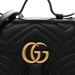 Calfskin Matelasse Mini GG Marmont Top Handle Shoulder Bag Black