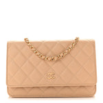 Caviar Quilted Wallet on Chain WOC Beige