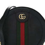 Grained Calfskin Web Mini Ophidia Round Shoulder Bag Black