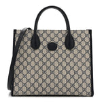 GG Supreme Monogram Textured Dollar Calfskin Small Retro Interlocking G Tote Bag Beige Blue