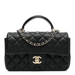 Lambskin Quilted Mini Top Handle Rectangular Flap Black