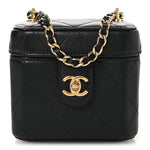Lambskin Quilted Vanity Clutch With Chain Black