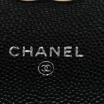 Caviar Quilted Enamel Top Handle Flap Clutch With Chain Black