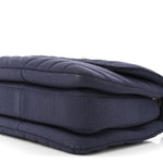 Jersey Chevron Quilted Small Trendy CC Dual Handle Flap Bag Navy Blue