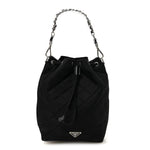 Tessuto Nylon Quilted Drawstring Bucket Bag Black