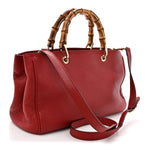 Pebbled Calfskin Medium Bamboo Shopper Tote Red