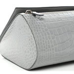 Calfskin Crocodile Embossed Medium Pandora Box Crossbody Bag Grey