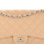 Caviar Quilted Jumbo Double Flap Beige Clair