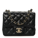 Lambskin Quilted Mini Square Flap Black