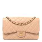 Caviar Quilted Jumbo Double Flap Beige