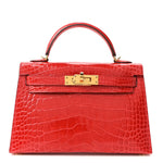 Shiny Alligator Horseshoe Mini Kelly Sellier 20 Rouge de Coeur Rose Mexico