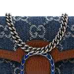New Denim GG Monogram Dollar Calfskin Enamel Super Mini Dionysus Shoulder Bag Blue Tea Cuir Epilog Electric Blue