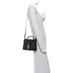 Calfskin Crocodile Embossed Mini Classic Monogram Cassandra Top Handle Black
