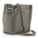 Iridescent Calfskin Chevron Small Urban Spirit Drawstring Bag Silver