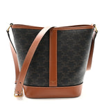 Triomphe Canvas Calfskin Small Bucket Bag Tan
