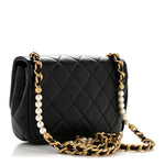 Glazed Calfskin Quilted Mini Pearl Side Flap Black