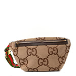 Monogram Jumbo GG Textured Dollar Calfskin Web Belt Bag Camel Ebony New Acero