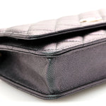 Iridescent Caviar Quilted Wallet On Chain WOC Green