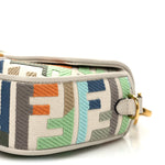 Canvas Vitello Seta FF Multicolor Embroidered Baguette Grezzo Multicolor Latte