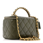 Lambskin Quilted Pick Me Up Vanity Case Khaki