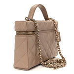 Caviar Quilted Top Handle Slim Vanity With Chain Dark Beige