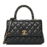 Calfskin Strass Quilted Mini Coco Handle Flap Dark Silver
